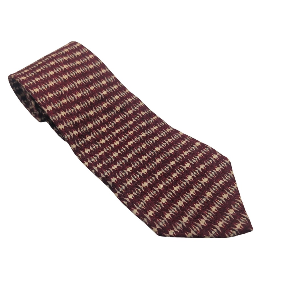 Bugatti Tie Mens OS Burgundy Geometric Italian Silk Hand Finished Classic 4"